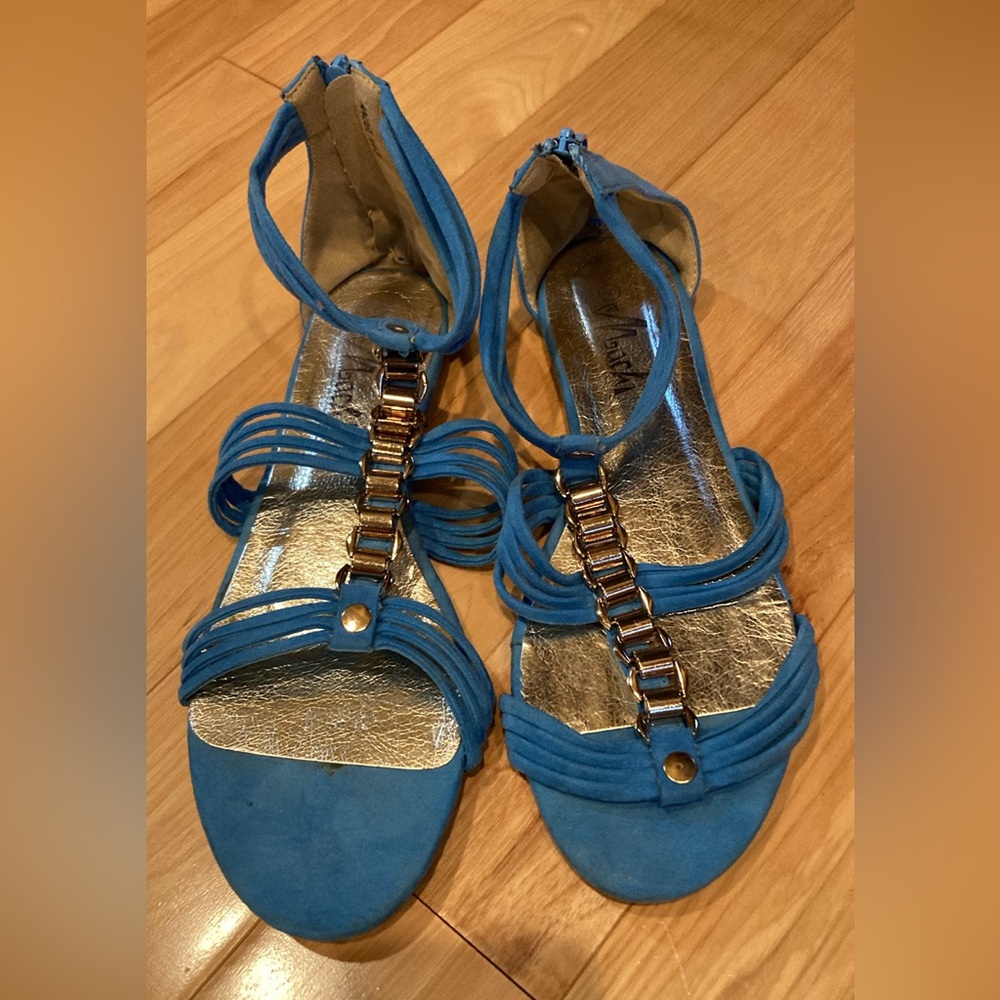 Machi Turquoise Flat Sandals Zip up Backs